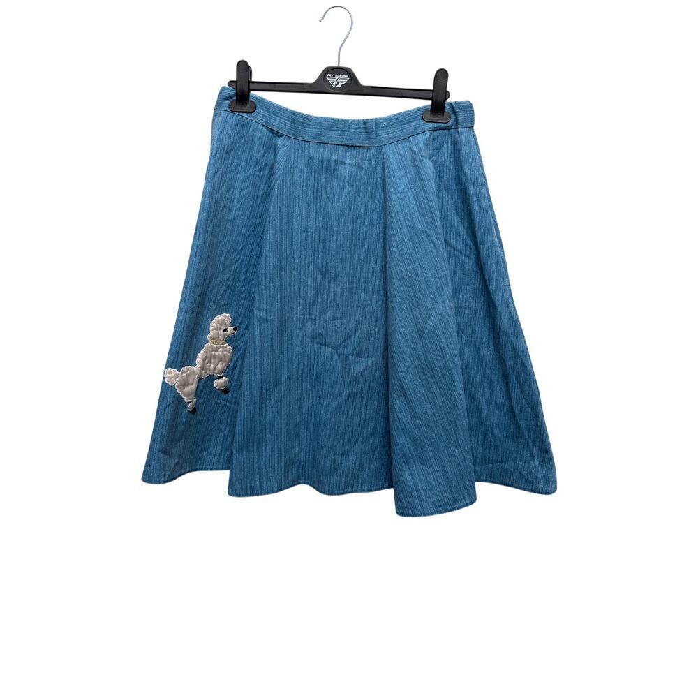 Authentic Vintage Blue Denim Poodle Skirt – 1950s Style Rockabilly Flare M